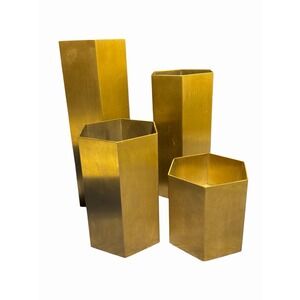 Set of 4 Brass Hexagon Display Risers Candle Holders Wedding Decor